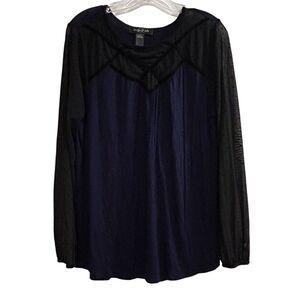 August Silk Women's Polka Dot Semi Sheer Blouse Navy Black Size L‎